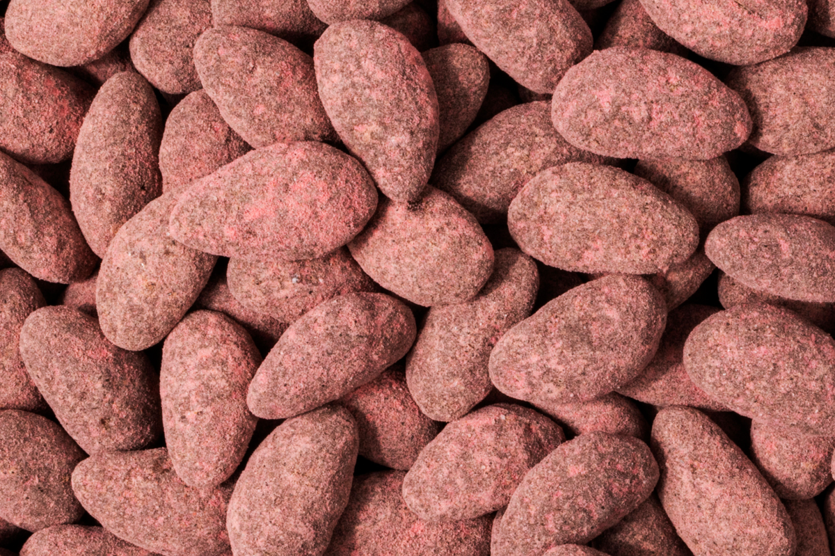 Raspberry Dusted Dark Chocolate Covered Almonds