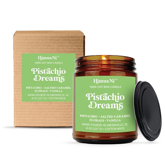 Pistachio Dreams Candle -8oz, scent: pistachio, salted caramel, floral tones, & vanilla