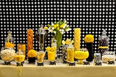 Yellow, White, and Black Candy Buffet