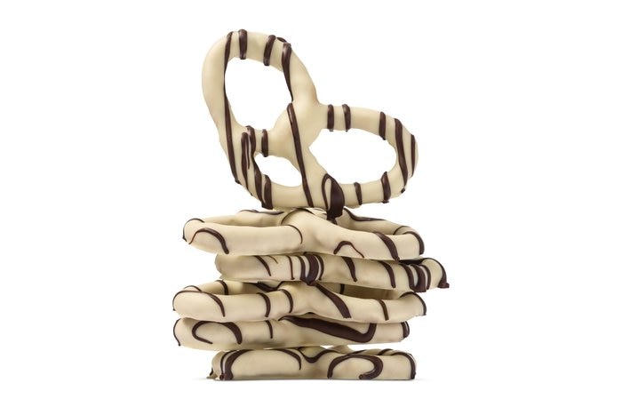 Dark Stripes White Chocolate Covered Pretzels photo