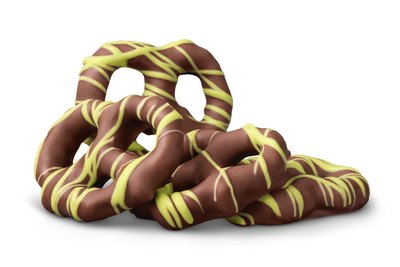 Milk Chocolatey Mini Pretzels with Pistachio Flavored Drizzle