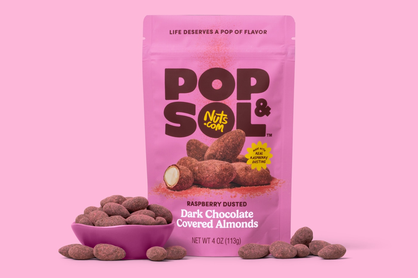 Raspberry Dusted Dark Chocolate Covered Almonds photo