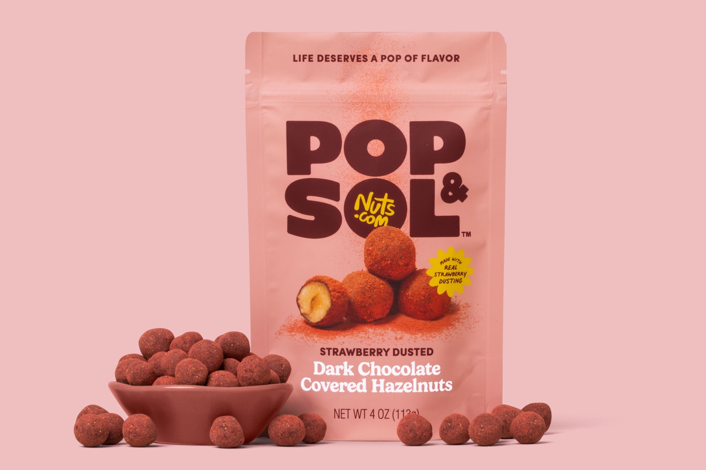 Strawberry Dusted Dark Chocolate Covered Hazelnuts photo