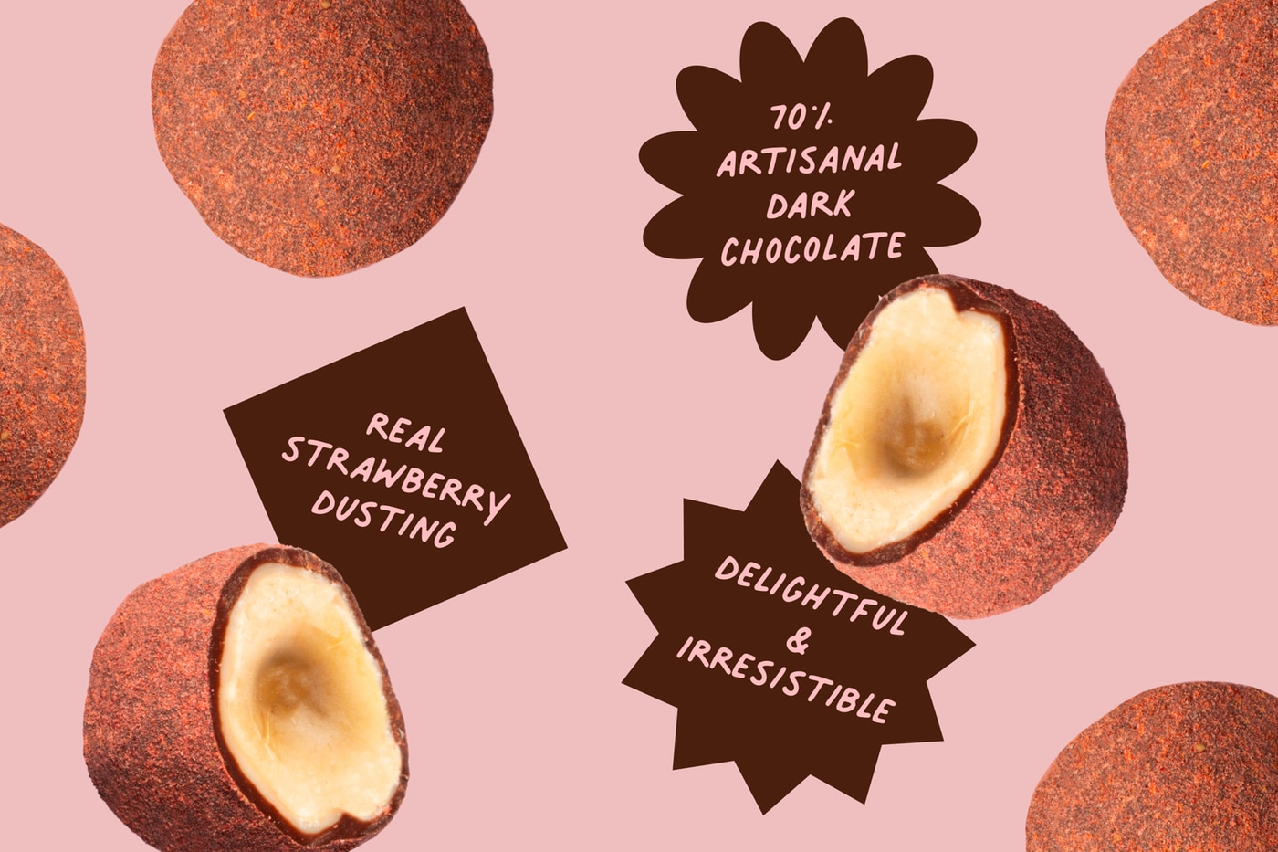 Strawberry Dusted Dark Chocolate Covered Hazelnuts photo