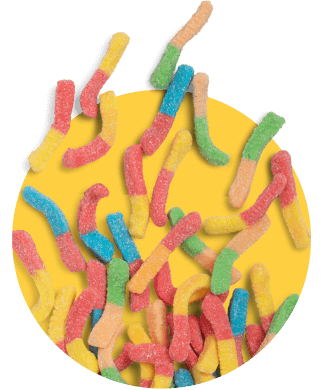 Colorful gummi worms