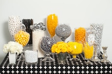 Silver, Yellow, Black, and White Candy Buffet